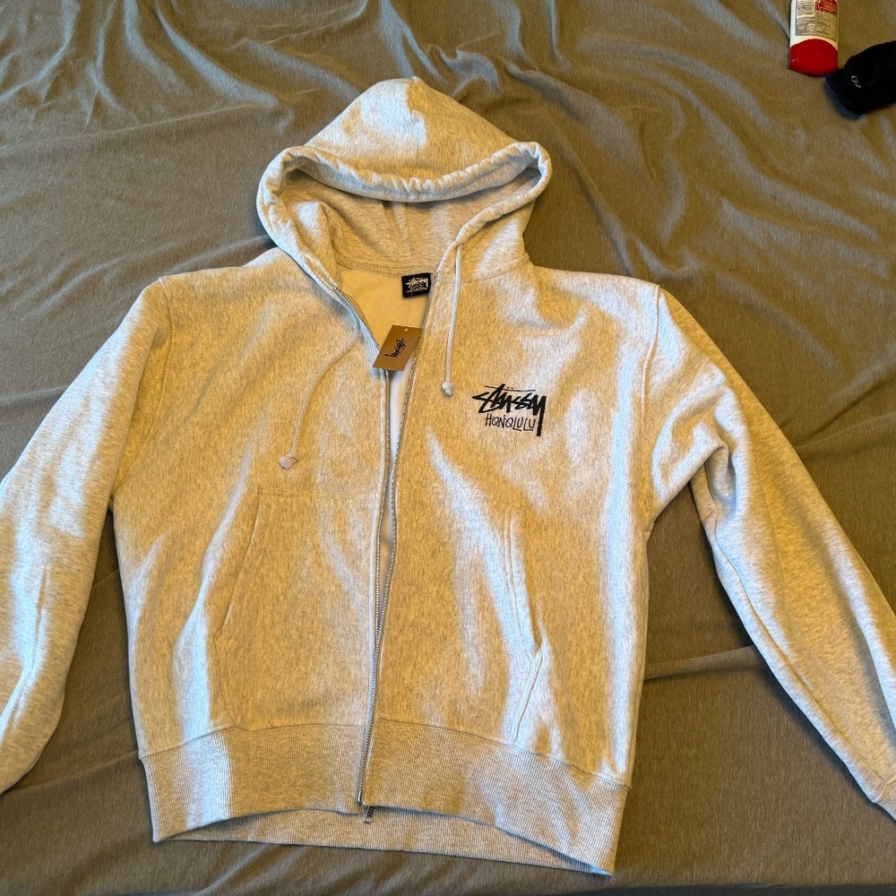 Stussy Honolulu Zip Up Hoodie Gray Large NWT